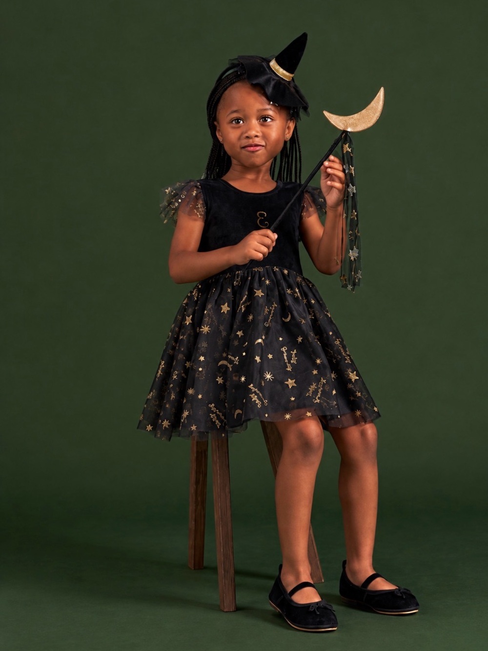 Modern Moments Toddler Wicked Elphaba Velvet Tutu Dress Black & Gold Size 4T